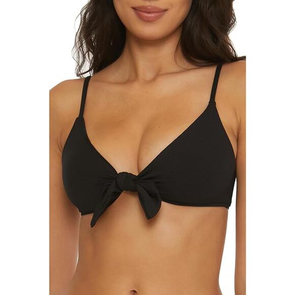 BECCA Women Black Rib Modern Edge Convertible Swim Bralette Bikini Top Size L - Picture 3 of 5